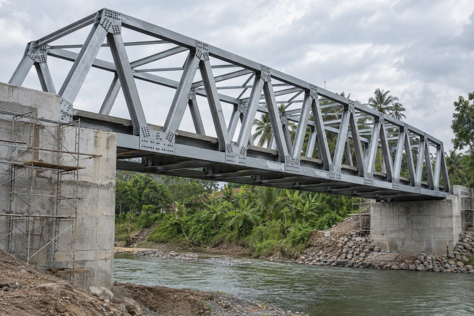 Ilustrasi struktur jembatan baja di kawasan tropis Indonesia